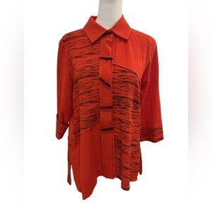 Ali Miles Women's Red and Black Button-Front Top in Petite Small